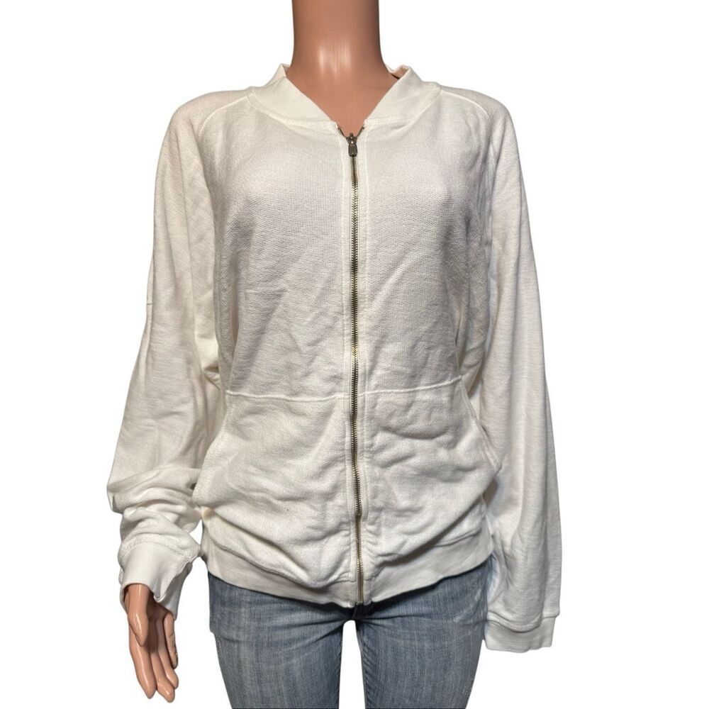 Weekendz off full zip textured white sweater L